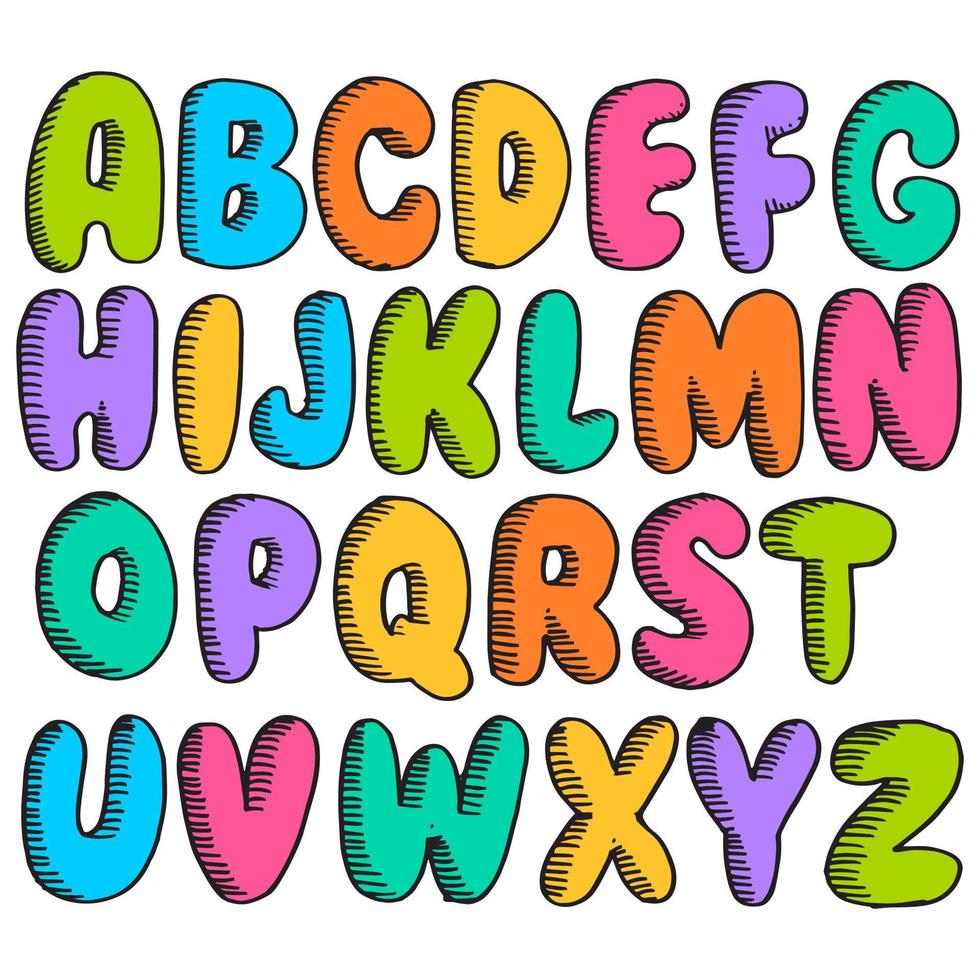 Hand drawn doodle funny font. Set of sketch cute alphabet. Vector illustration for magazines, printings, web posters, hand drawn typography etc.