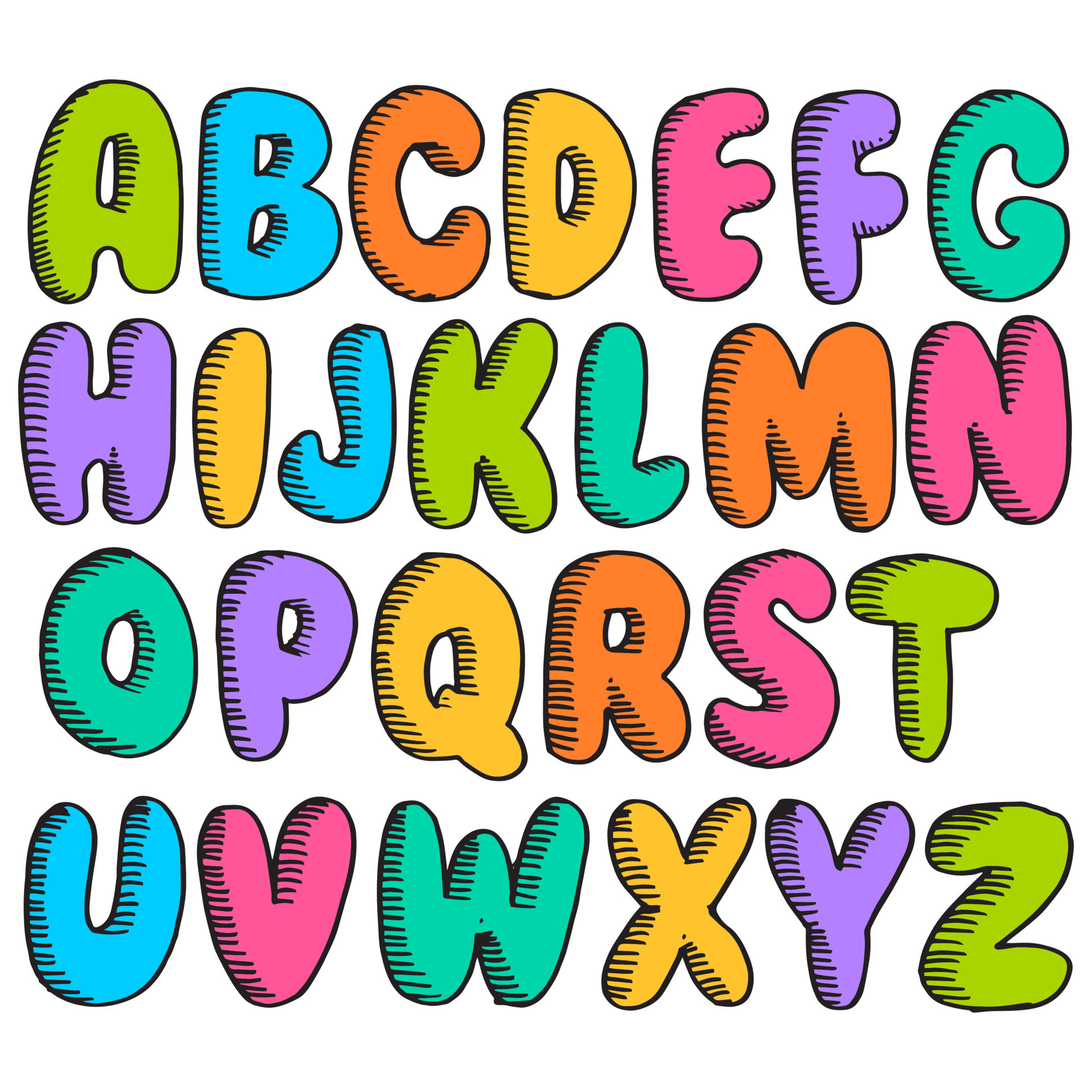 Hand drawn doodle funny font. Set of sketch cute alphabet. Vector ...