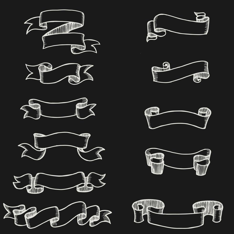conjunto de ilustraciones de banner de cinta de garabato vectorial dibujadas a mano. vector