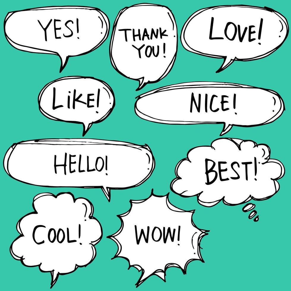 set of hand drawn comic bubble speech with text. vector