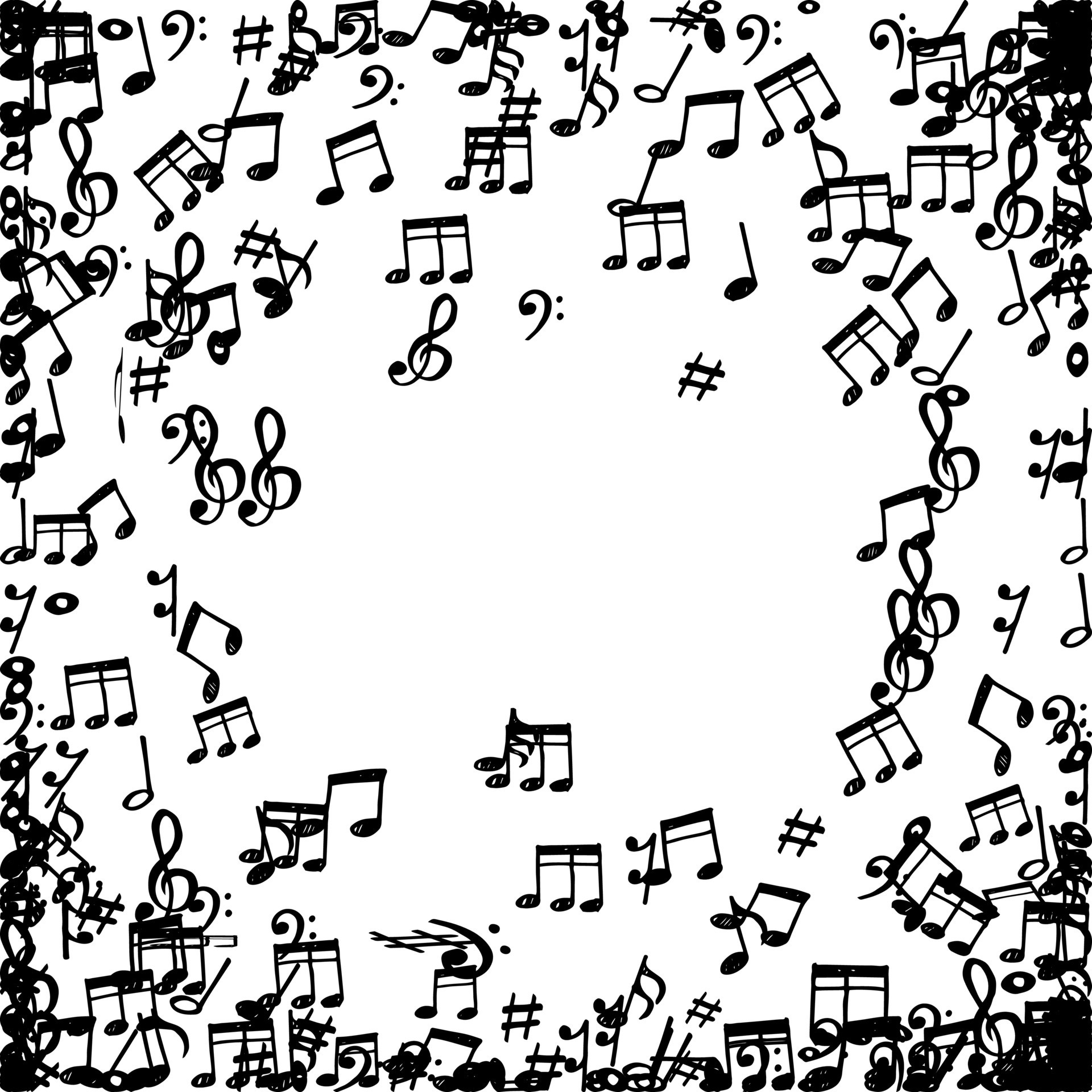 doodle music notes pattern background. Abstract musical on white