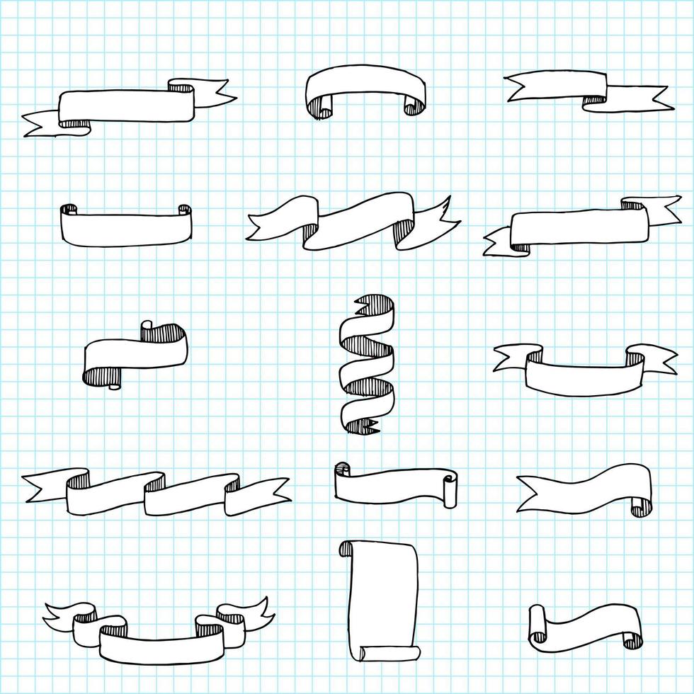 set of hand drawn vector doodle ribbon banner illustrations.