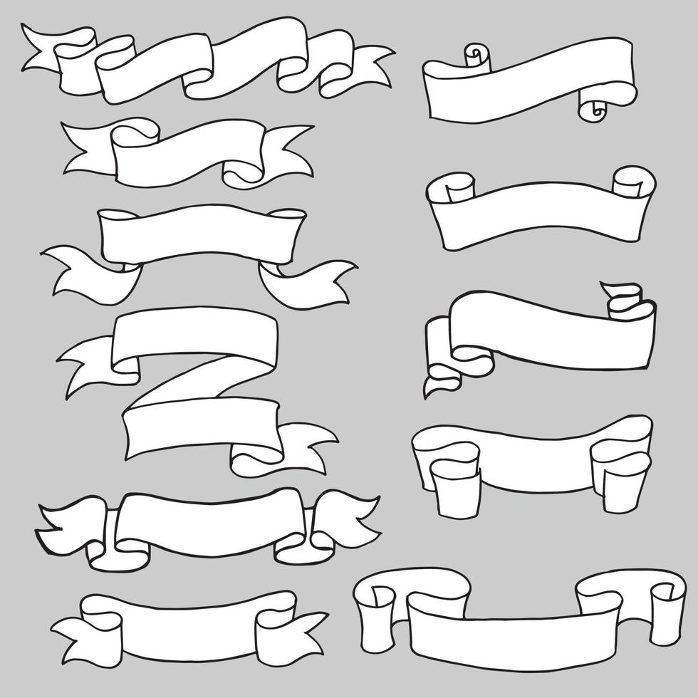 set of hand drawn vector doodle ribbon banner illustrations.