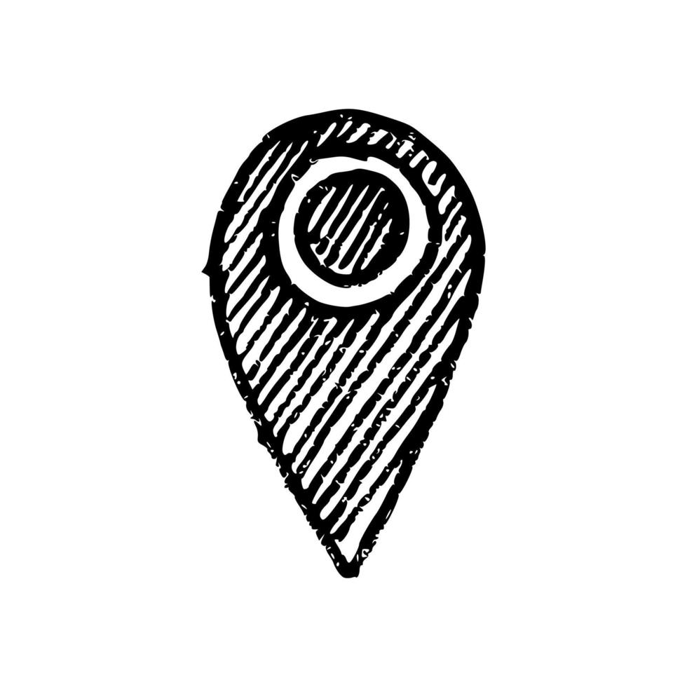 coordenadas dibujadas a mano punto de ubicación gps, icono de garabato de puntero de mapa. vector