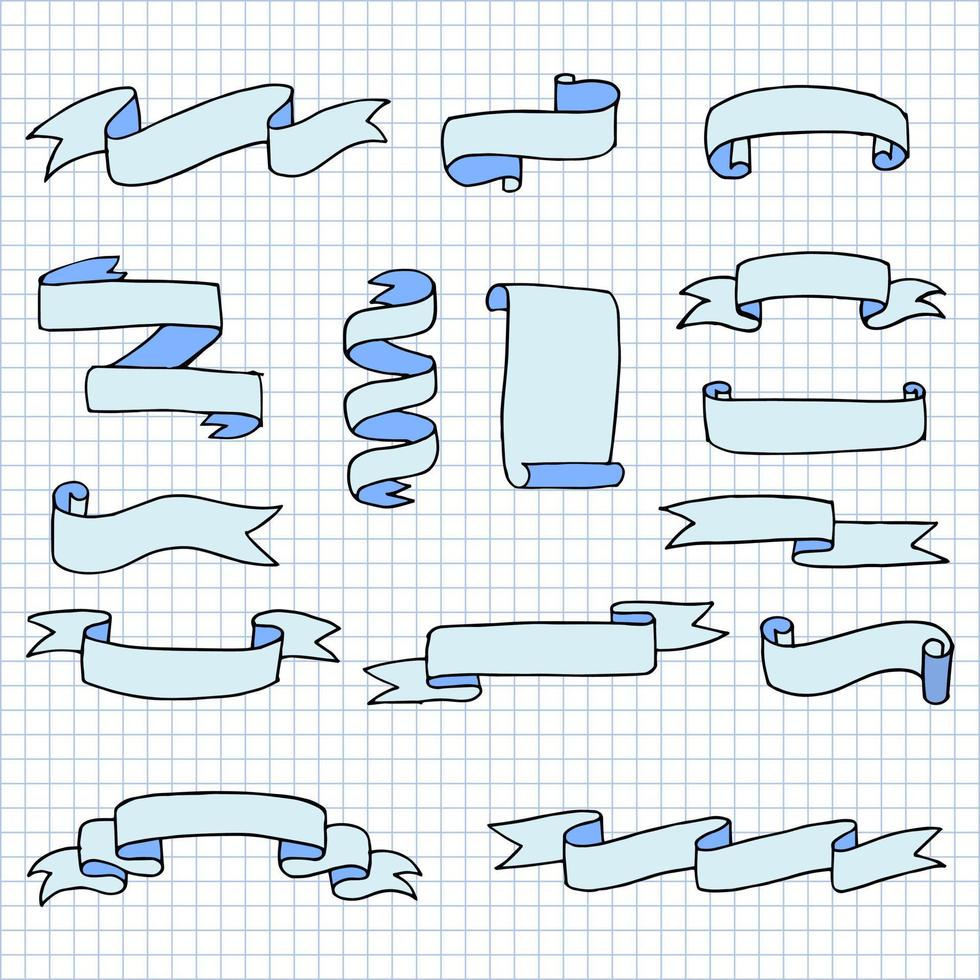 set of hand drawn vector doodle ribbon banner illustrations.