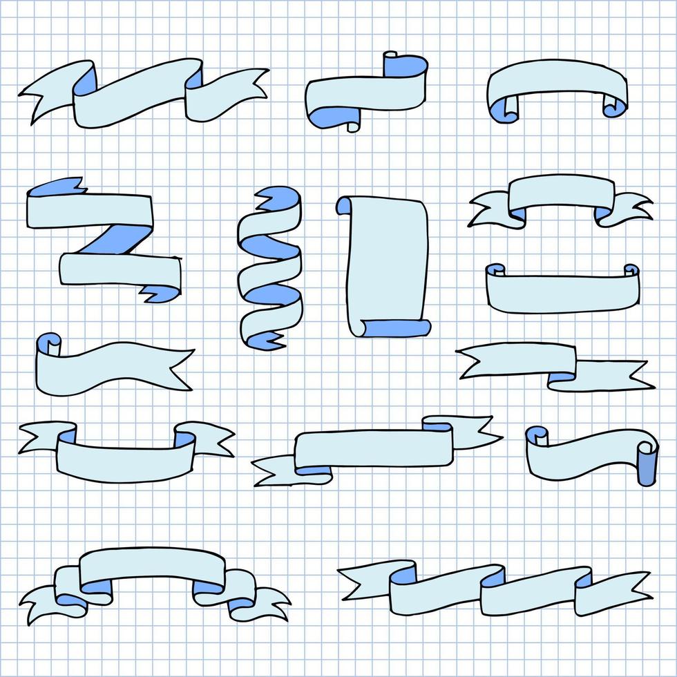 set of hand drawn vector doodle ribbon banner illustrations.