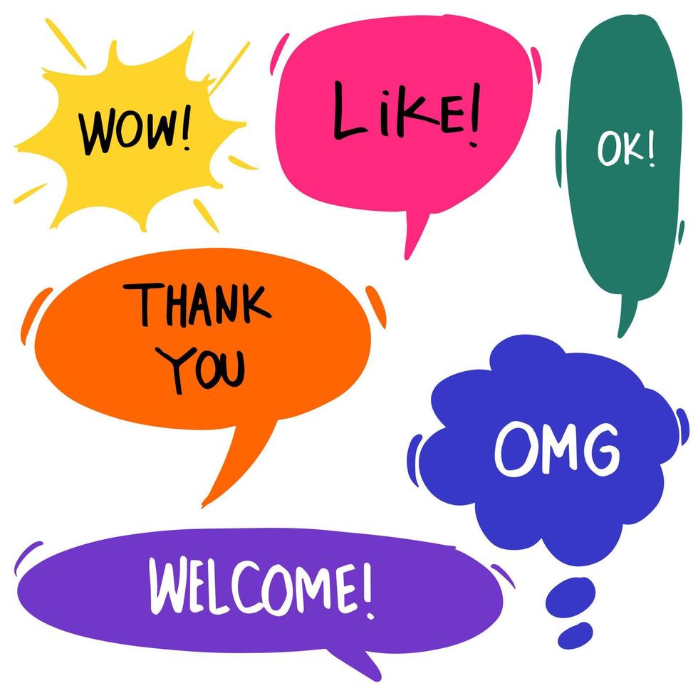 set of hand drawn comic bubble speech with text. vector