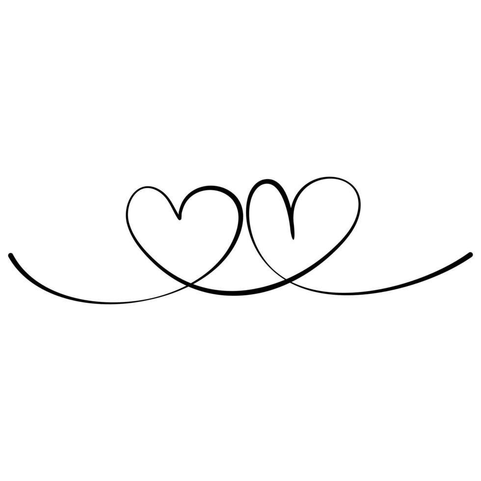 Hand drawn Continuous line drawing of hearts. Wedding, love and relationships background. Doodle vector illustration.