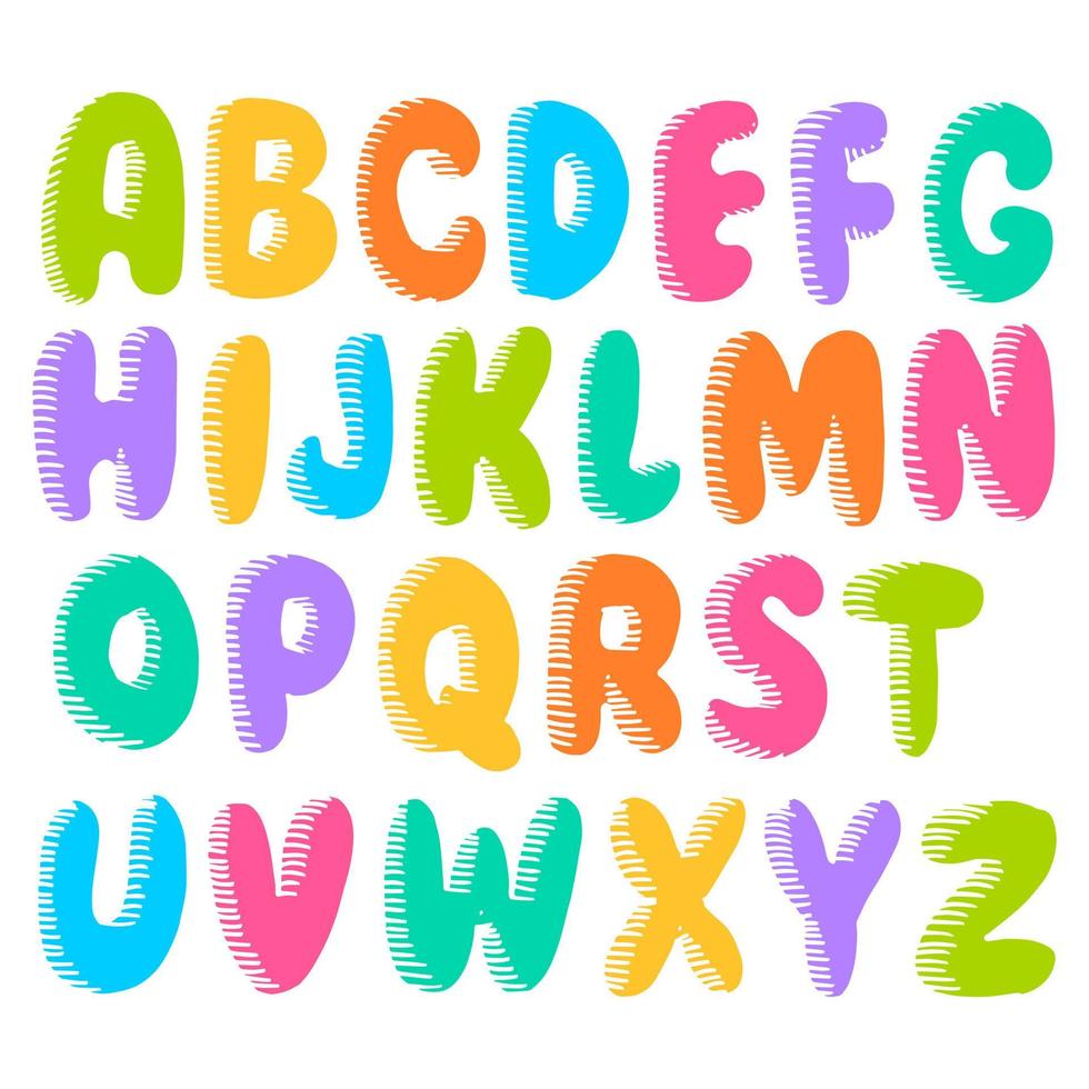 Hand drawn doodle funny font. Set of sketch cute alphabet. Vector illustration for magazines, printings, web posters, hand drawn typography etc.