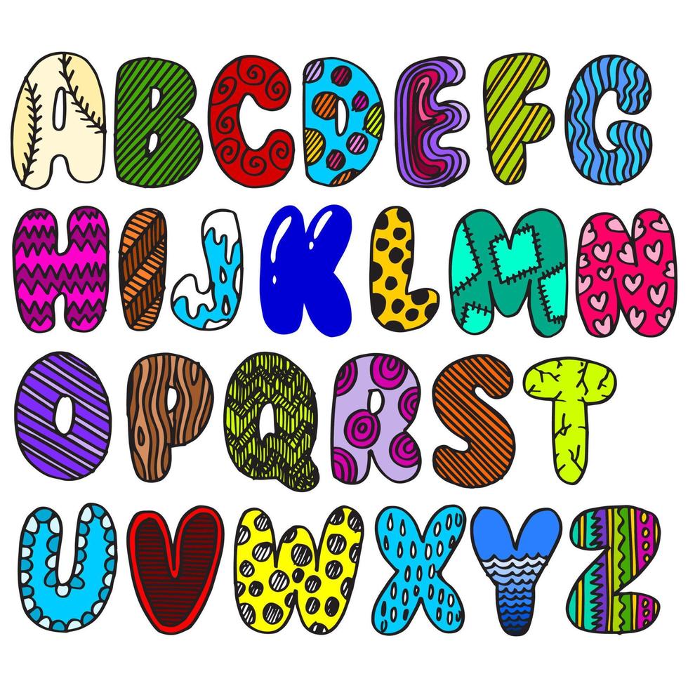 Hand drawn doodle funny font. Set of sketch cute alphabet. Vector illustration for magazines, printings, web posters, hand drawn typography etc.