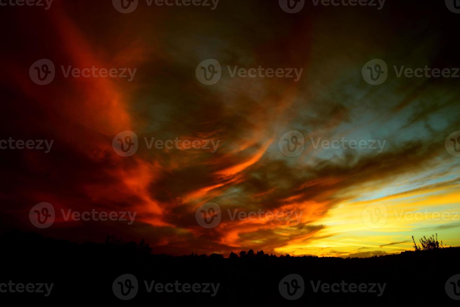 Apocalyptic sunset. Fiery red sunset. photo