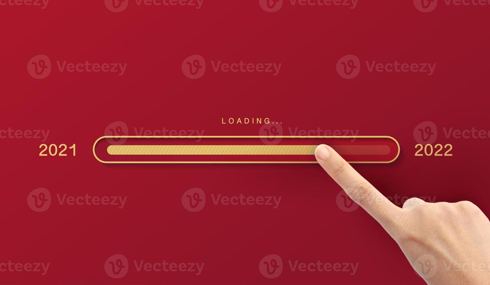 Loading new year 2021 to 2022 with hand point in progress bar. background for the holiday photo