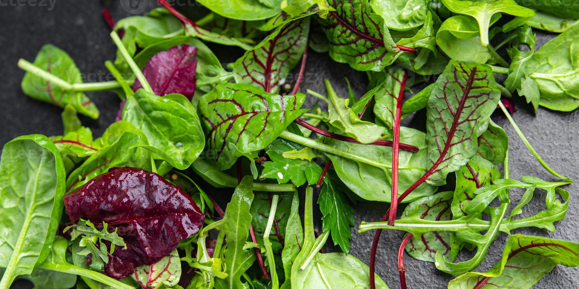 green salad leaves mix microgreen juicy snack ready eat on the table photo