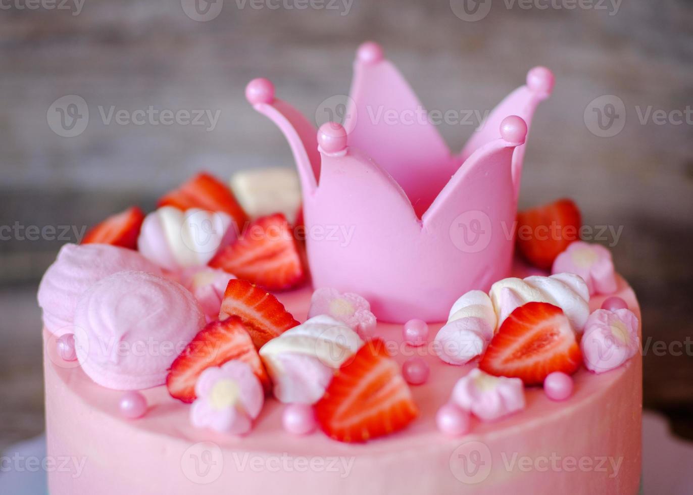 beautiful home made pink cake with Princess crown photo