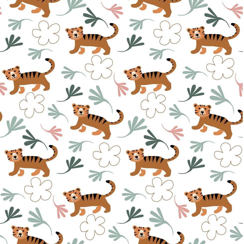 Seamless pattern jungles tiger boho colors flat cartoon vector