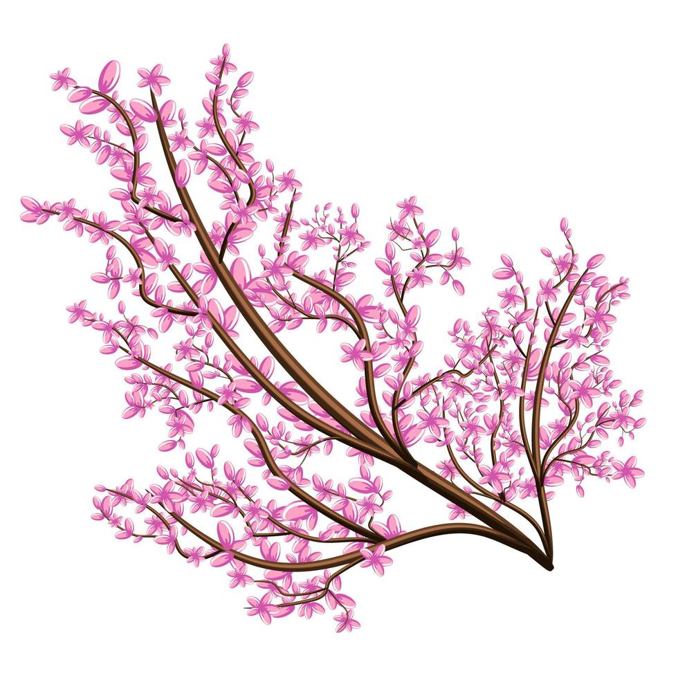 Vector image isolated on white background. Branch in pink flowers. Sakura. Concept. EPS 10