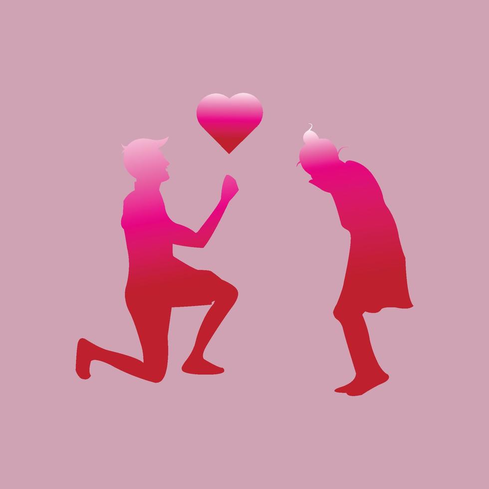 pink silhouette with heart for valentines day vector