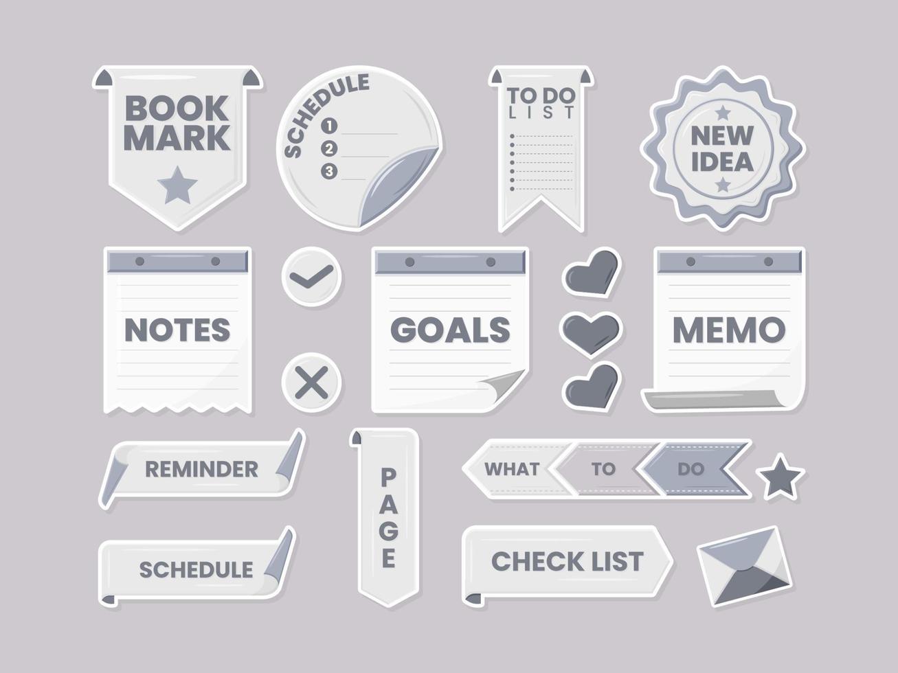 Monochrome Journal Sticker Set vector