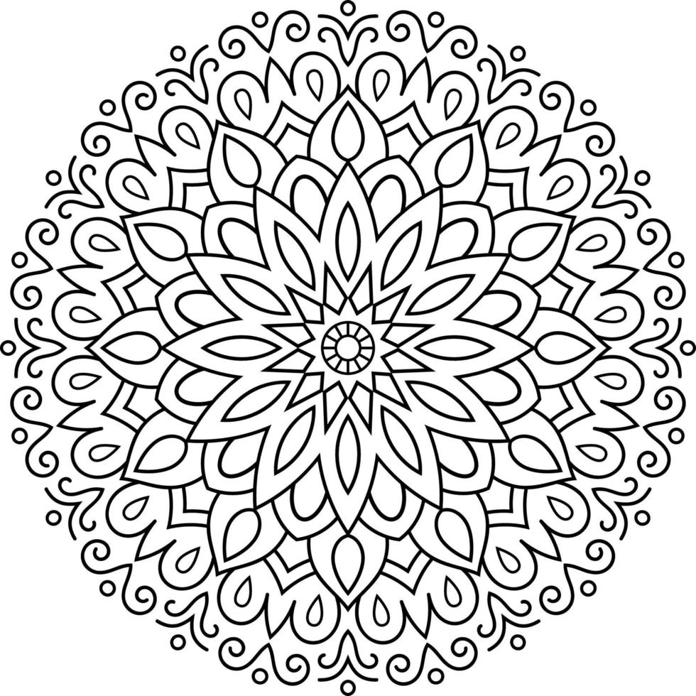 Decorative ethnic round mandala pattern. Coloring book page for kids and adults. Outline drawing vector