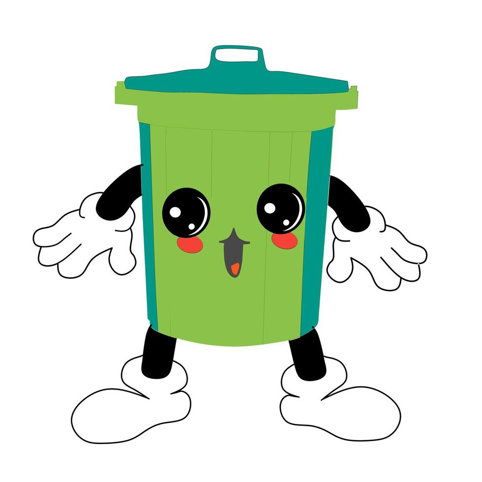 trash can cartoon character illustration. children's book business. learning to throw trash in its place. vector