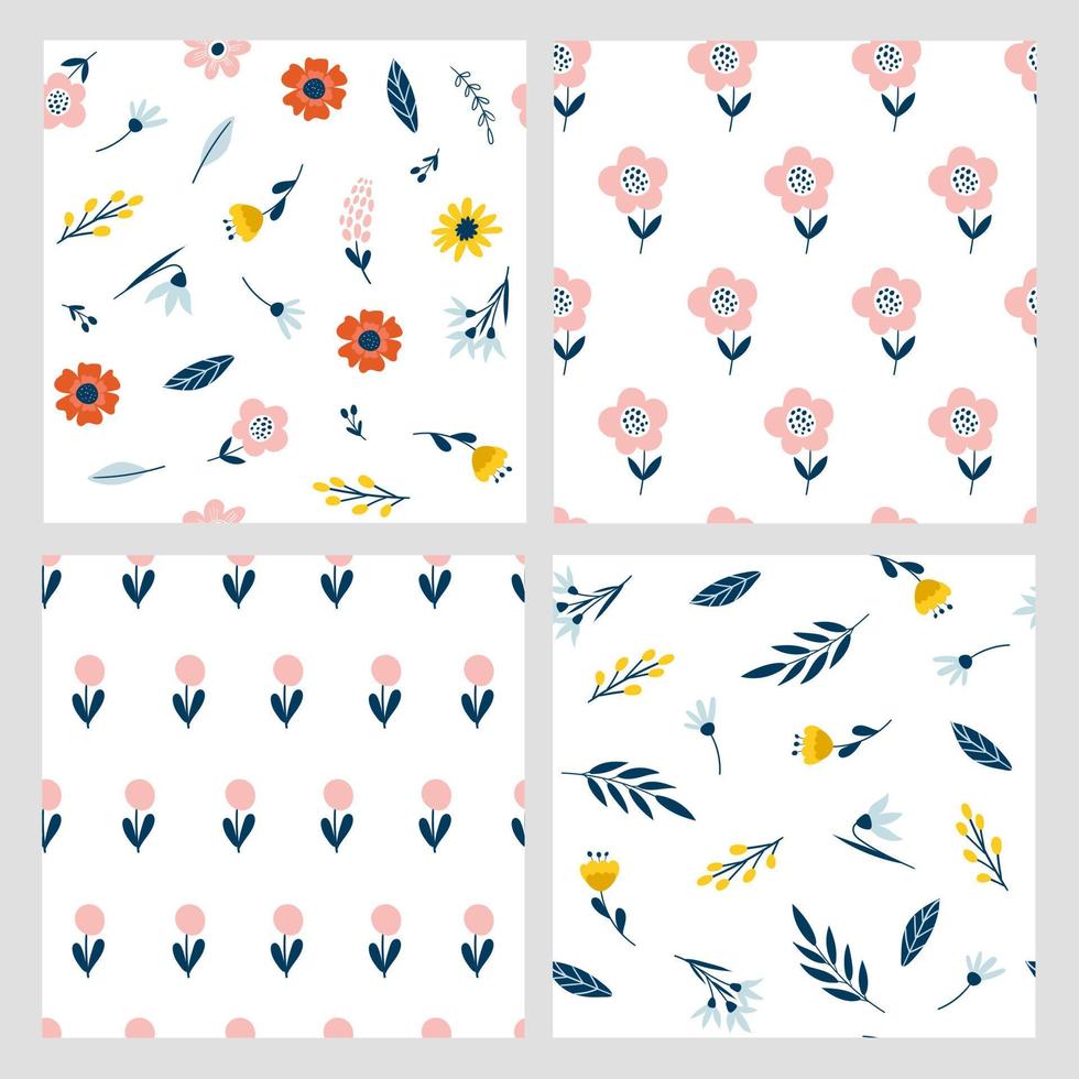 Seamless pattern set with flowers. Design for fabric print. Vector illustration