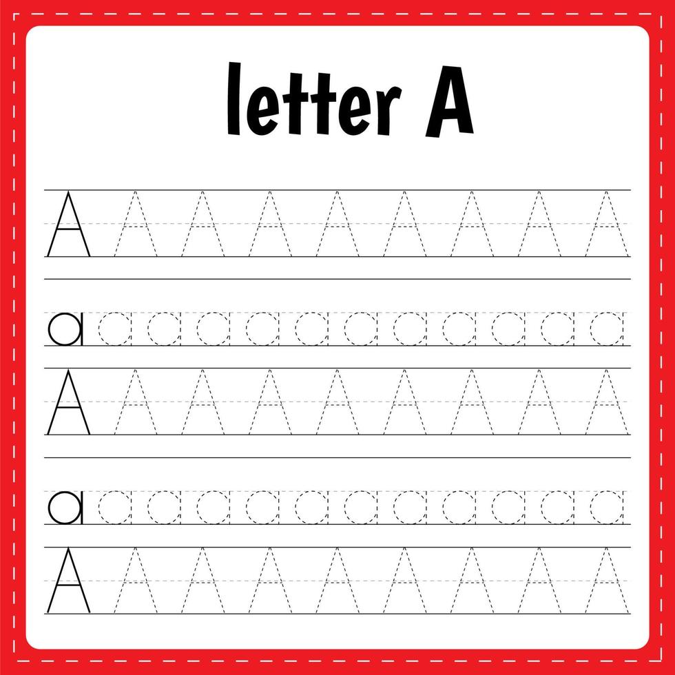 Writing letters. Tracing page. Practice sheet. Worksheet for kids. Learn alphabet. Letter A vector