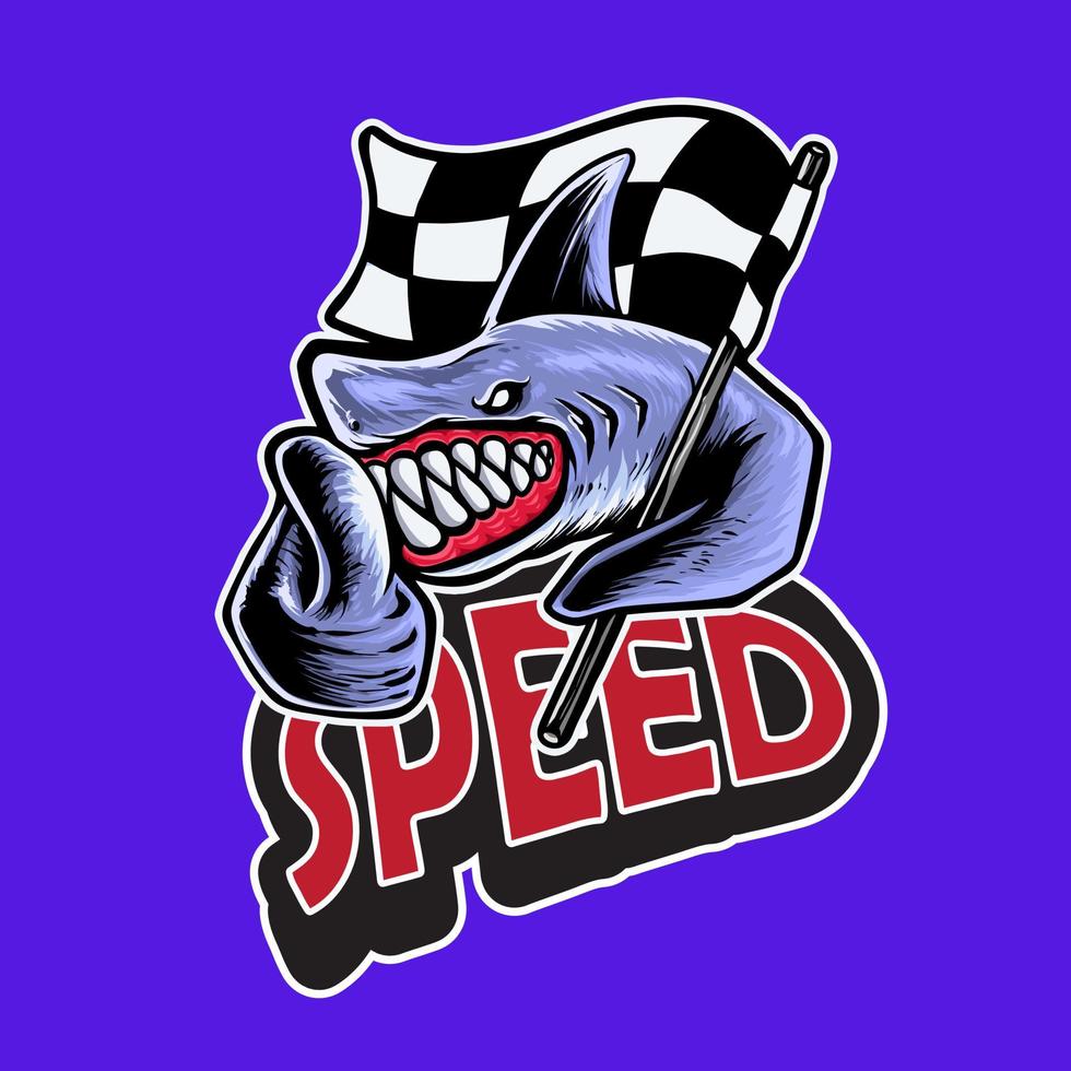 Shark Racing Logo Character Mascot Design Vector illustration