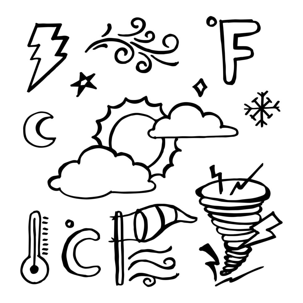 vector set of weather doodle elements, for design purposes