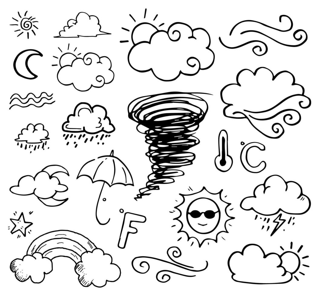 vector set of weather doodle elements, for design purposes
