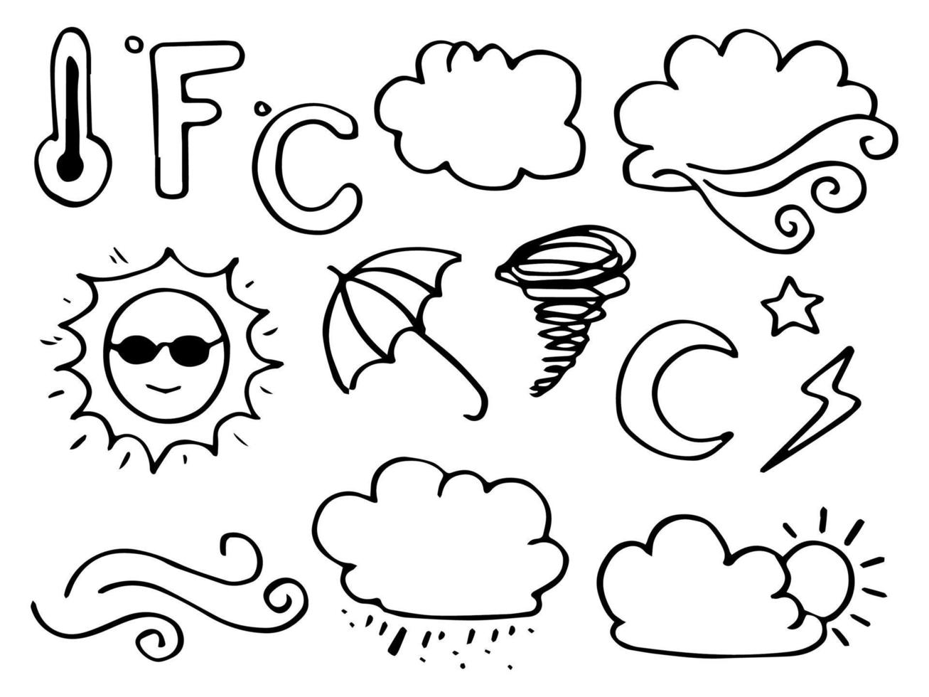 vector set of weather doodle elements, for design purposes