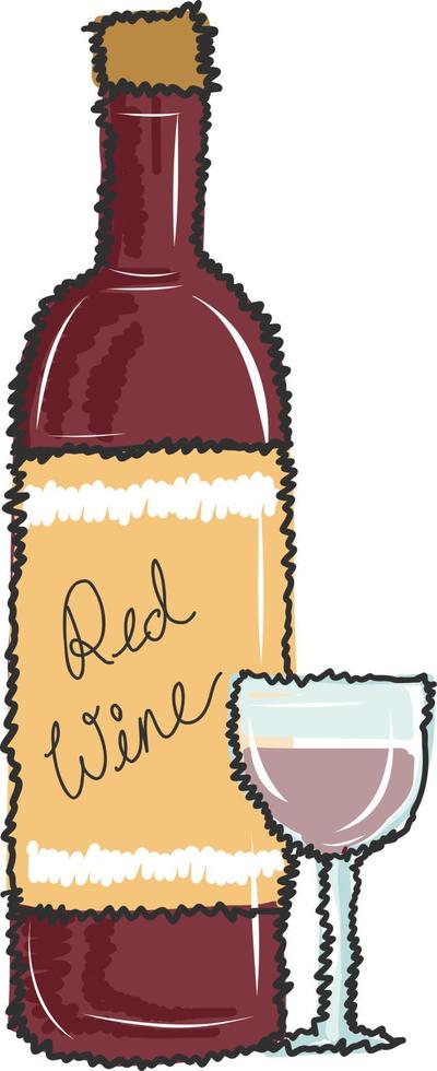 botella de vino con icono de copa de vino aislado sobre fondo blanco. botella y vaso de vino tinto francés vector