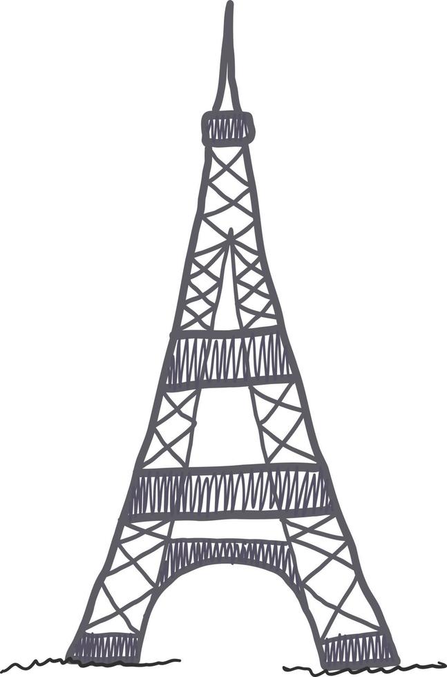 Paris tower, Famous Eiffel tower in Paris, France doodled illustration. Architecture city symbol of France. Outline building vector illustration.