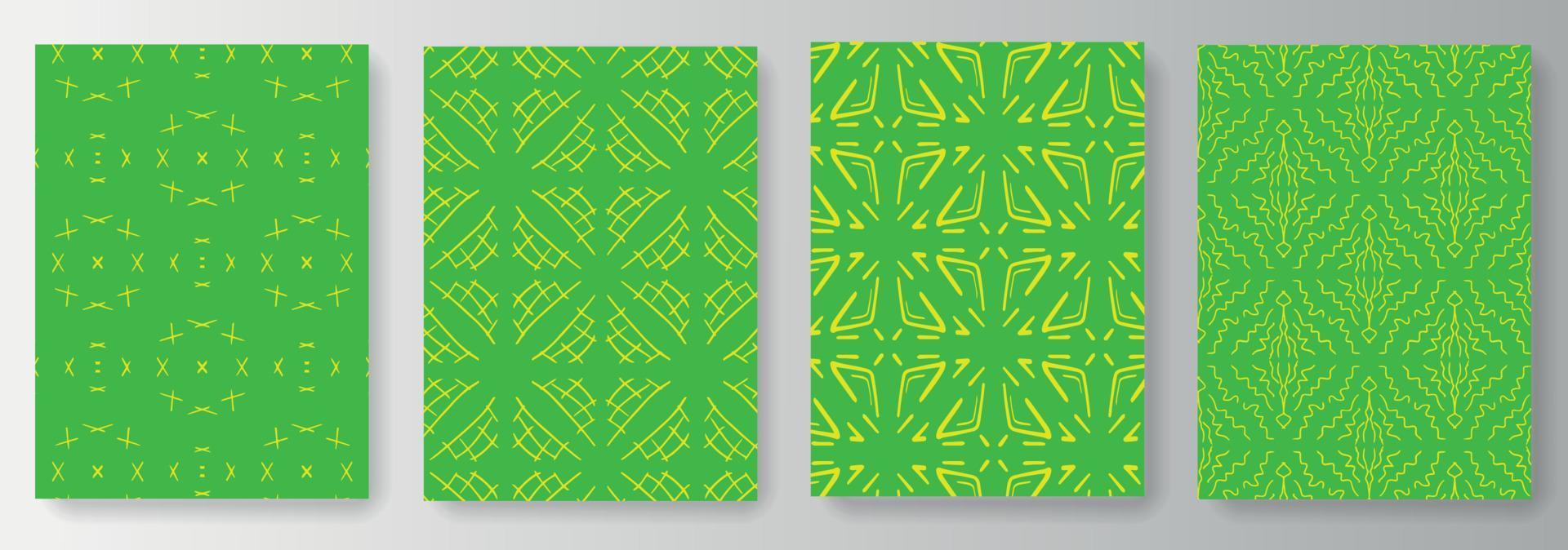 Collection of green backgrounds with yellow pattern vector