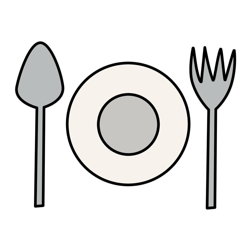 cuchara, tenedor y plato vector