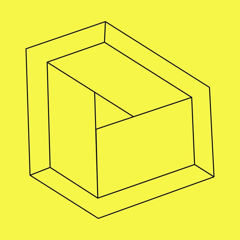 Optical illusion, impossible figure, black lines on a yellow background, op art vector