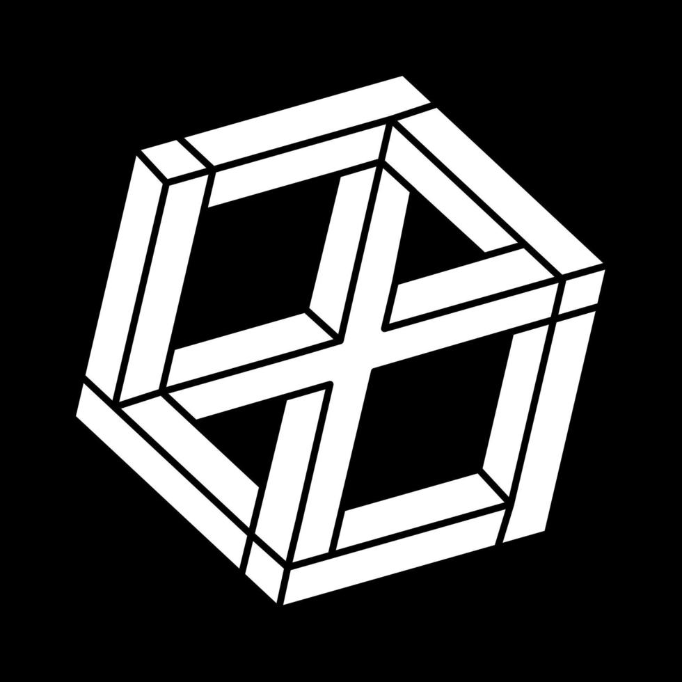 Impossible hexagon. Geometry. Paradox. Line design. Impossible shapes. Optical illusion objects. Optical art figure. vector