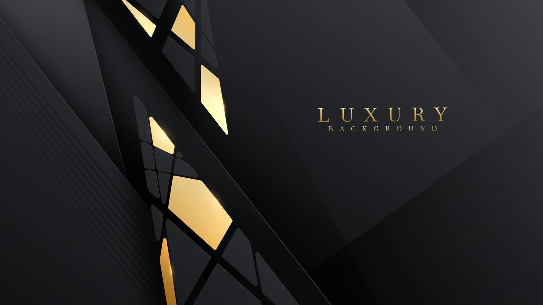 Black luxury background with golden polygon elements and glitter light effect decoration. vector