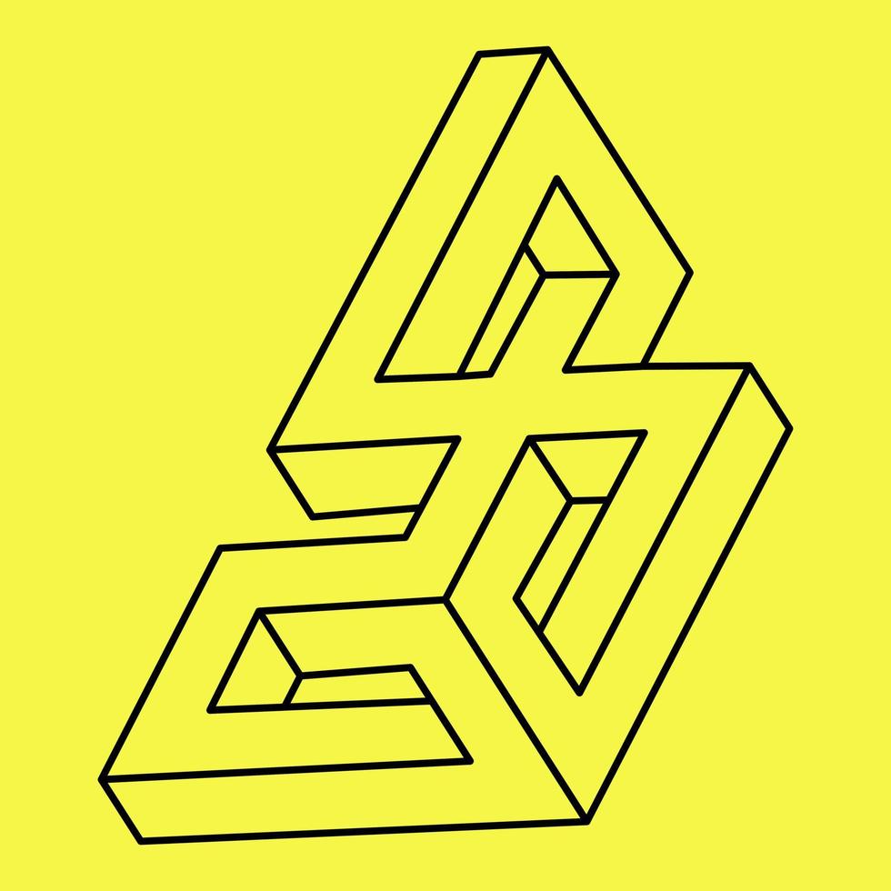 Optical illusion, impossible shape, trendy magic logo on a yellow background, vector illustration.