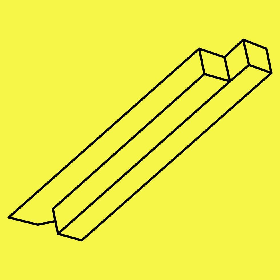 Impossible shapes. Sacred geometry objects. Optical illusion figures. Abstract eternal geometric object. Impossible endless outline. Line art. Op art. Impossible geometry shape on a yellow background. vector
