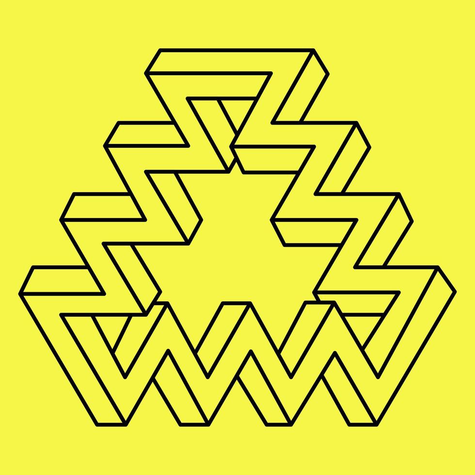 Impossible optical illusion shapes. Op art object. Impossible figures. Line art. Sacred geometry triangle. vector