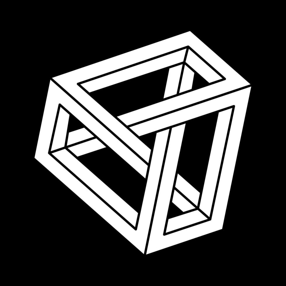 Optical illusion shapes. Optical art object. Impossible figures. Line art. Unreal geometric object. Paradox. vector