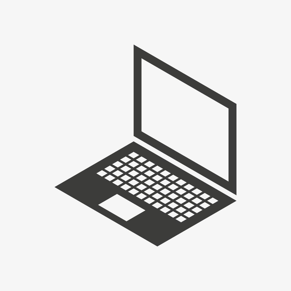A simple black isometric vector illustration of a laptop on white background