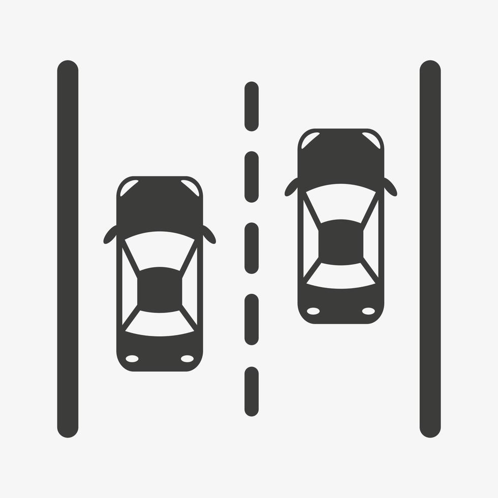 coches de vista superior en el icono de vector de carretera aislado sobre fondo blanco. señal de tráfico.