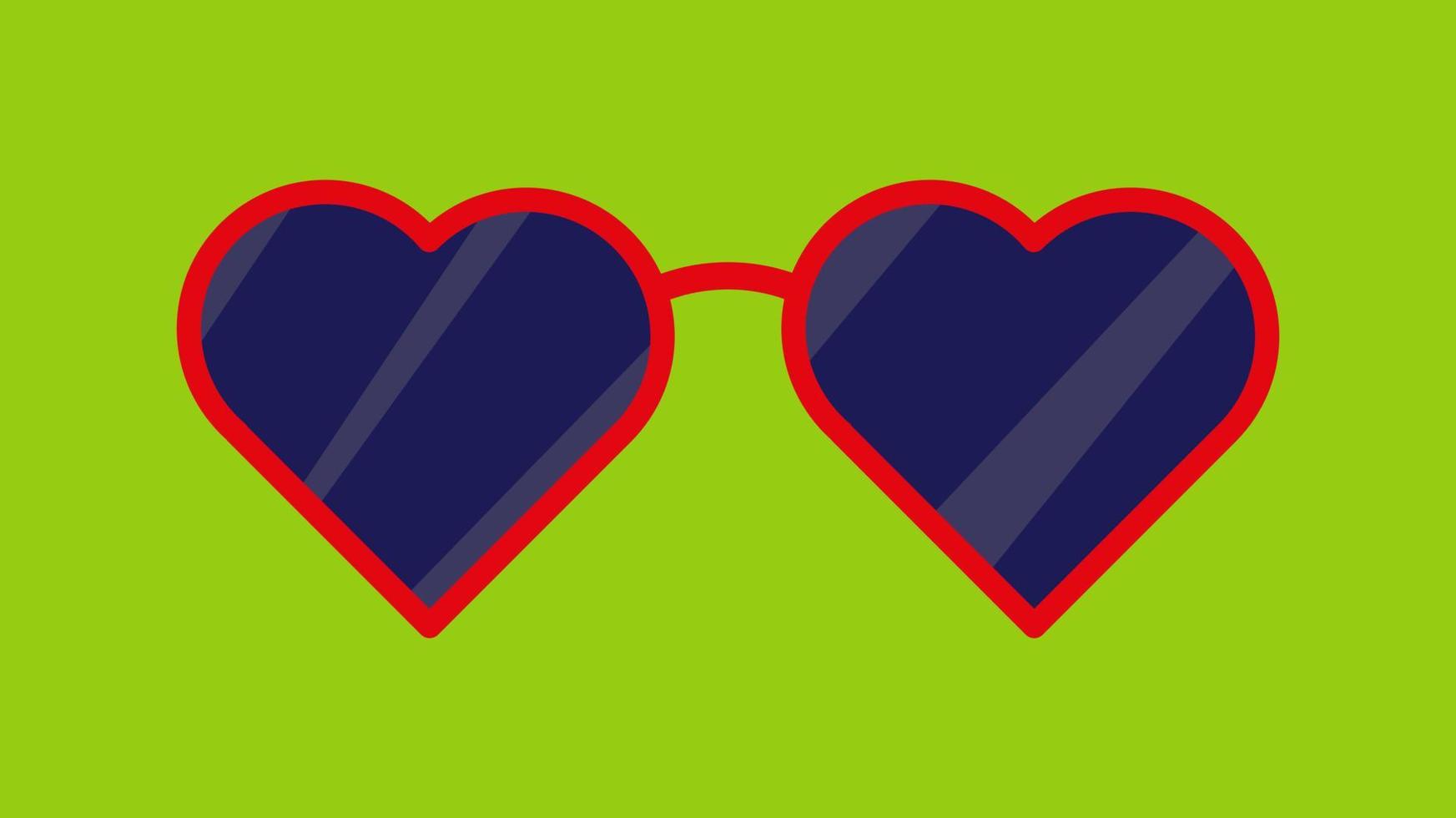 A vector illustration of red heart shaped sunglasses with shadows on green background