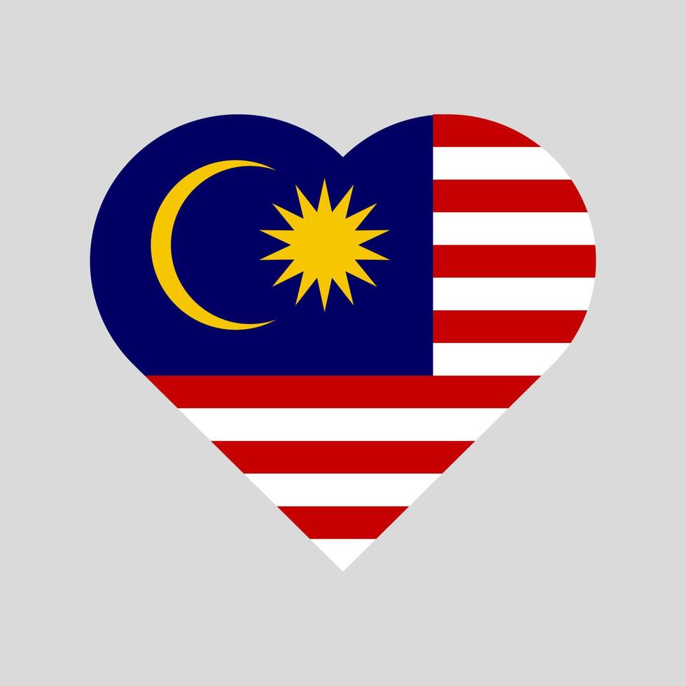 la bandera de malasia en forma de corazón. icono de vector de bandera malaya aislado sobre fondo blanco