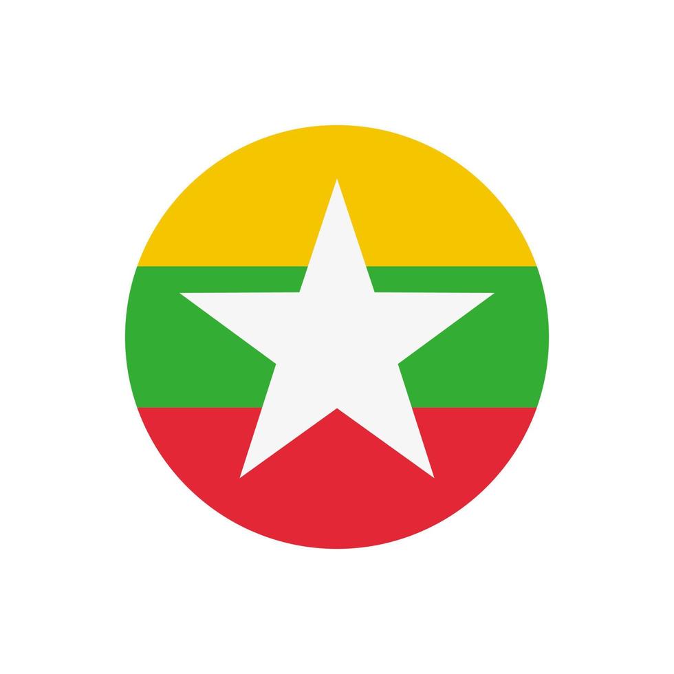 Icono de vector de bandera de Birmania redondo aislado sobre fondo blanco. la bandera de myanmar en un círculo