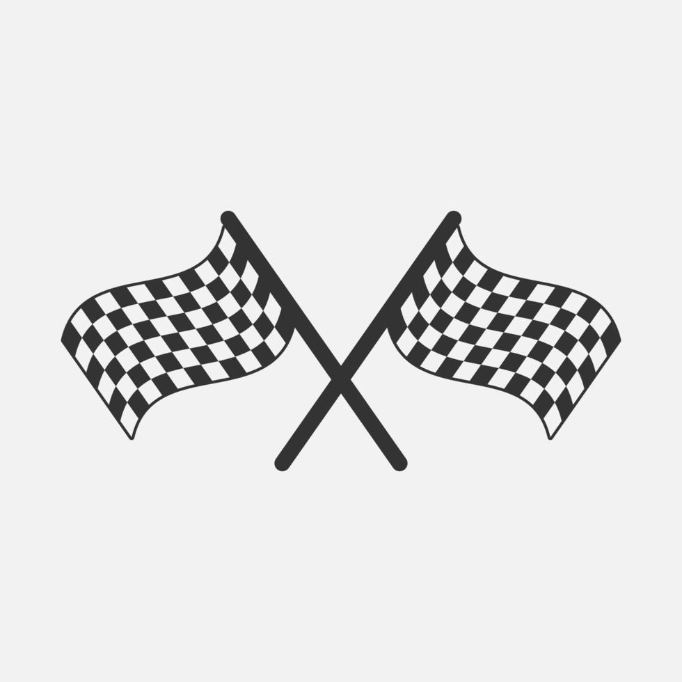 Dos banderas de carreras a cuadros cruzados icono vectorial aislado en fondo blanco. vector