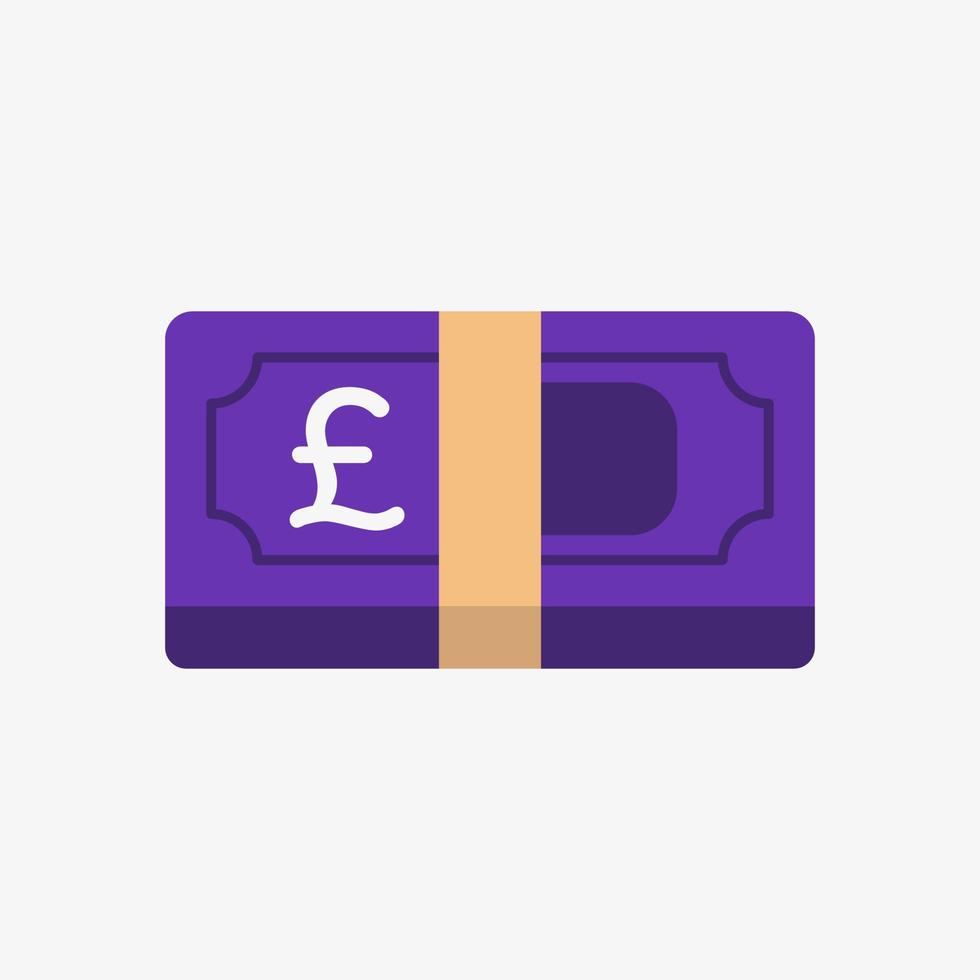 Pound icon. British currency symbol on banknote. Stack of cash vector illustration