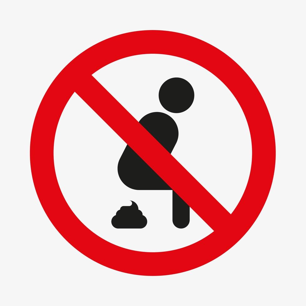 Pooping prohibited icon isolated on white background. Pooping in public banned. Red ban circle. No public pooping vector