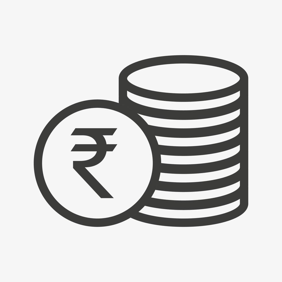 Rupee icon. Money outline vector illustration. Pile of coins icon isolated on white background. Stacked cash. Indian currency symbol